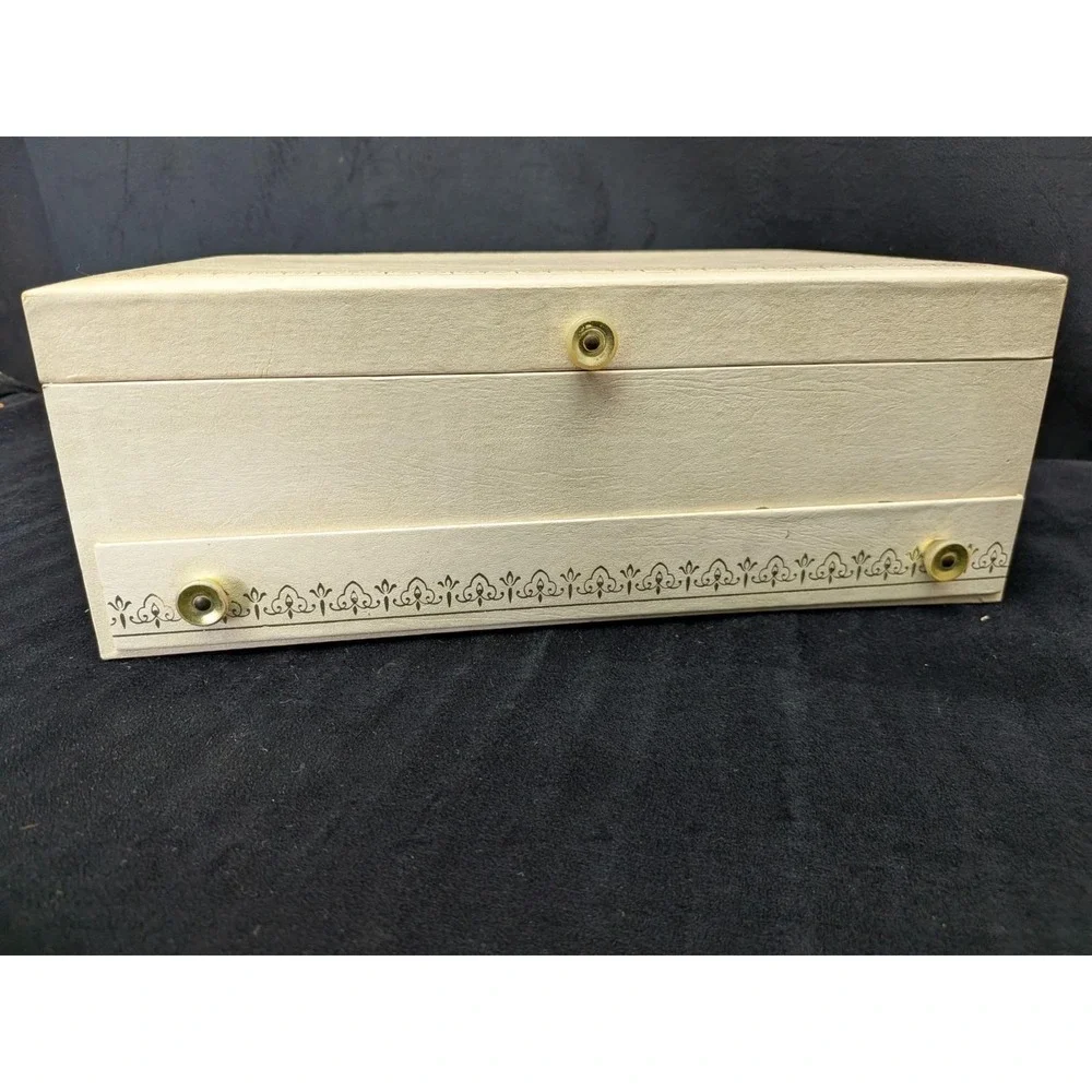 Vintage 50's 60's Beige Cream Jewelry Box 4 Tiers Accordion Style Red Velvet